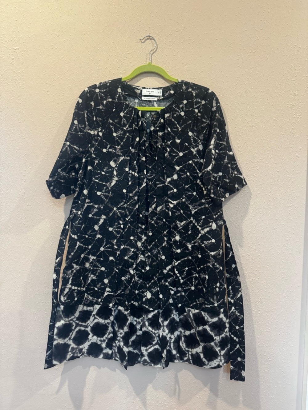 Block Print Black & White Belted A-Line Dress